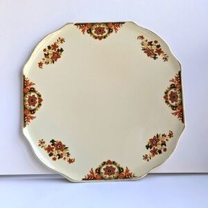1930's Square Cake Plate Serving Platter H & K TUNSTALL Orange Black Art Deco